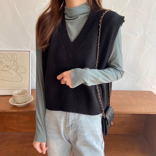 

women sweater 3 4 sleeve women sweaters loose female pullover v neck sleeveless vest sweaters drop shipping high quality, White;black