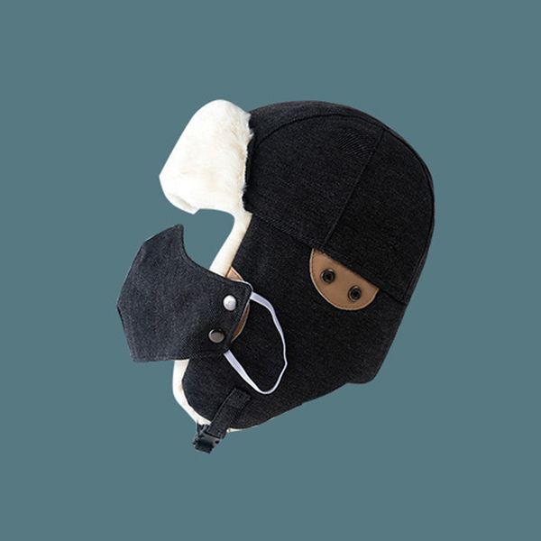 

2020 warm bomber hats for girls boys winter hats cap with scarf neck masks cotton snow cap earflaps russian hat warm hat for men, Blue;gray