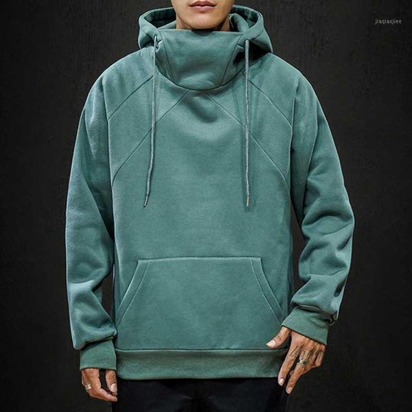 

men's high collar hooded solid color fashion casual sportswear autumn and winter lovers loose wild jacket1, Black