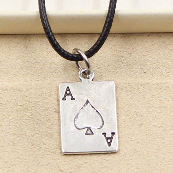 

tibetan silver color pendant poker spade a necklace choker charm black leather cord factory price handmade jewelry zow5
