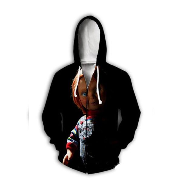 

accept dear customer design diy horror movie child's play chucky 3d hoodies women men 3d print sublimation zipper hoodies hs029