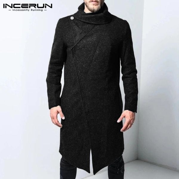 

incerun winter men jackets coats long sleeve lapel solid streetwear 2019 faux woolen fashion casual trench mens overcoat s-5xl 71, Black;brown