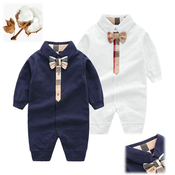 Moda alta qualidade jumpsuits nova roupa recém-nascida terno bonito 100% algodão bowknot bebê menino menina macacão