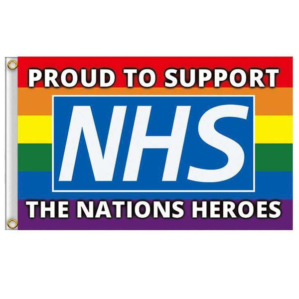 NHS Флаги 2020 Любовь Поддержка здоровья Медсестра Доктор Спасибо Герой Радуга 3'x5'ft 100D полиэстер с двумя латунными втулками