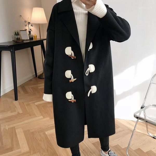

women's trench coats 2021 spring woolen turn down collar women long coat button decorated casaco feminino abrigo mujer femme1, Tan;black