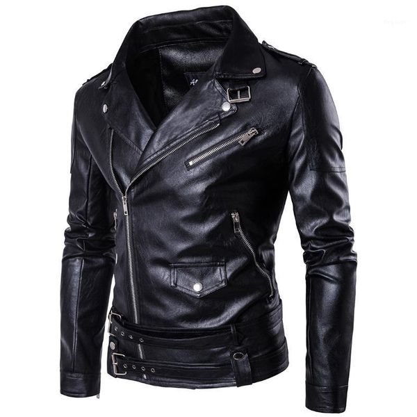 

2020 men punk vintage style rock & roll casual leather jackets coat men autumn design motorcycle biker rivet pu leather jackets1, Black