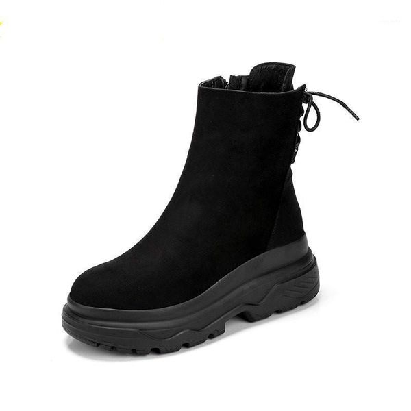 

winter new casual platform women's snow boots high heel waterproof warm pluss female short boots lace up woman cotton shoes1, Black
