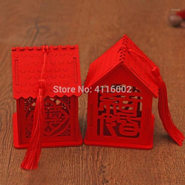 

100pcs exquisite house shape wedding candy box chinese style red wooden chocolate candy boxes party decoration1