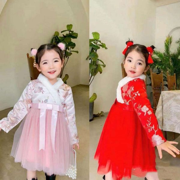

flower girls' skirt ethnic sle plush hanfu year drs 21 winter new children's wear, Red;yellow