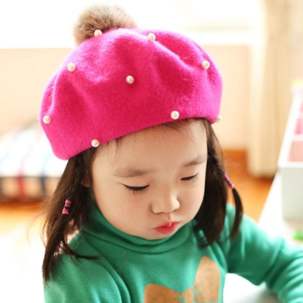 

berets pearl hair hat children's wholesale hats autumn/winter style, Blue;gray