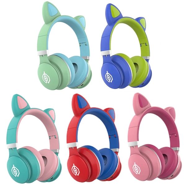 

led cat ear headphones bluetooth 5.0 noise cancelling adults kids girl headset support tf card with mic dropshipping