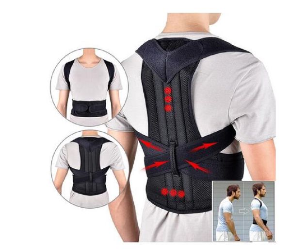 

back waist posture corrector adjustable correction belt waist trainer shoulder lumbar brace spine support belt vest, Black;blue