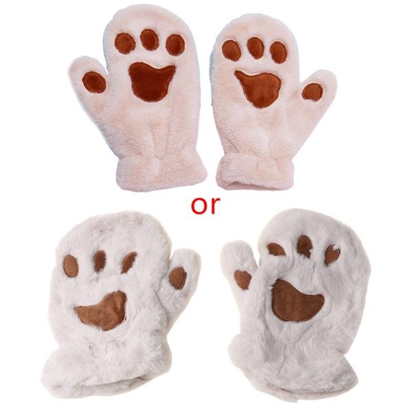 

five fingers gloves women winter fuzzy plush full finger cartoon windproof ski mitten 50jb, Blue;gray