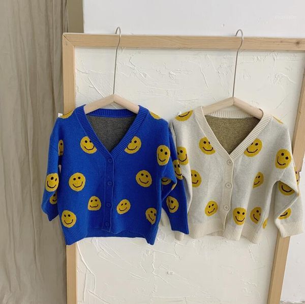 

2021 new girls boys knitted sweater cotton spring fashion full sleeve kids cardigan 2-7 years yl6311, Blue