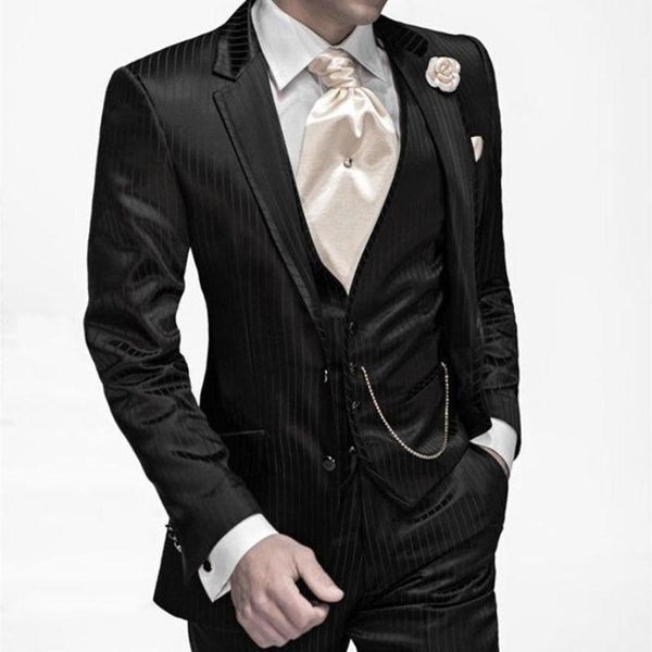 

fashionable two button men suit black stripe groom tuxedos groomsmen mens wedding suits prom bridegroom (jacket+pants+vest)1, White;black