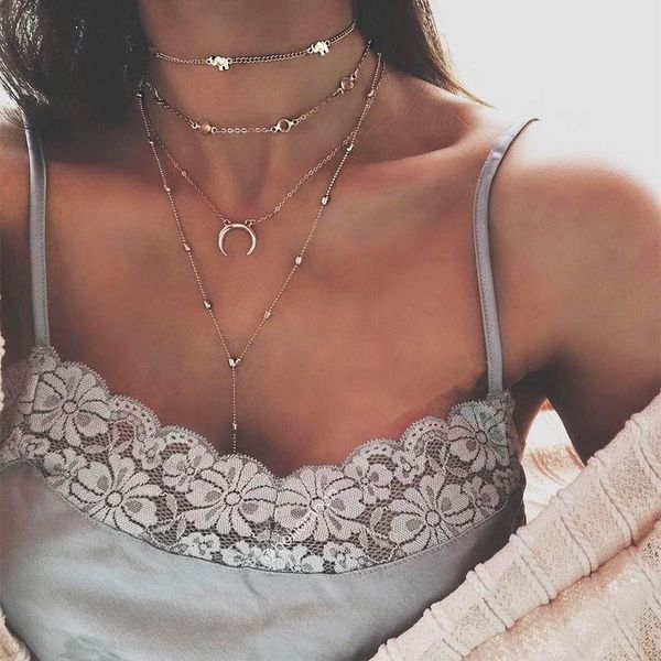 

fashion boho necklaces pendant vintage charm necklace evil eye geometry hanging pendant multilayer collarbone chain jewlery gift, Golden;silver