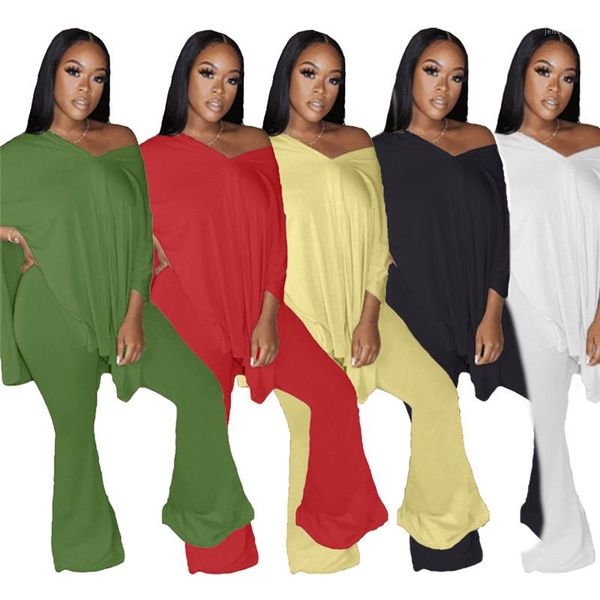 

set women tracksuit fashion natural color suit casual batwing sleeve long flared pants women s clothing 2 piece, Gray