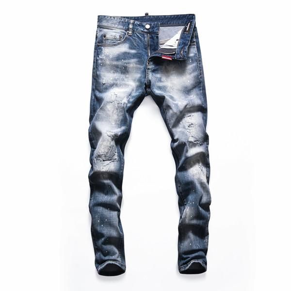 

men distressed ripped skinny jeans fashion slim motorcycle mens denim pants hip hop men jeans men skinny mens jeans, Blue