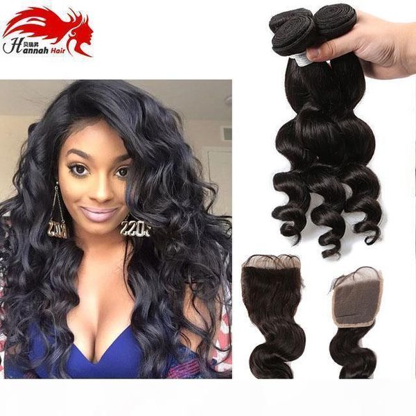

peruvian virgin hair with closure peruvian loose wave with closure 3pcs loose wave peruvian hair bundles with 1pc lace closure, Black