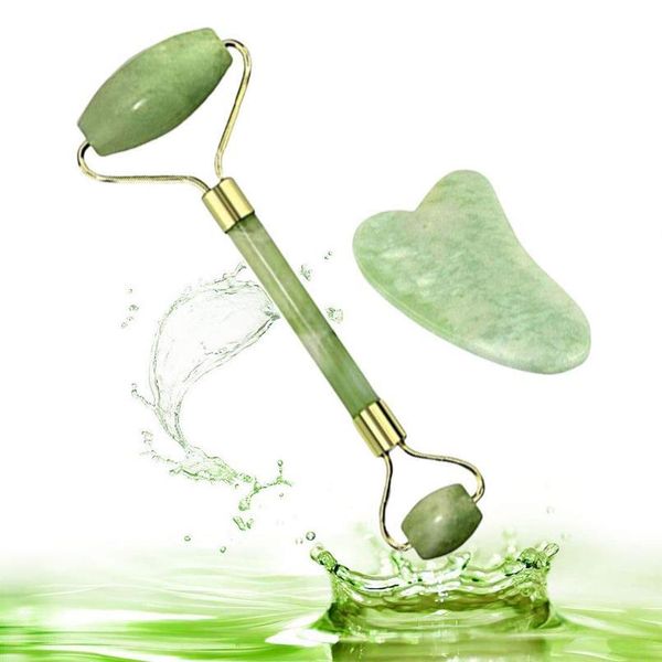 

natural jade roller guasha skin scraper facial set facial stone firming face anti-aging puffy eyes massager neck anti jllqbl