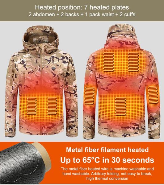 

winter warm electric heating thermal jacket usb men women thick heated vest jackets camouflage hooded heat hunting ski suit coat, Gray;blue