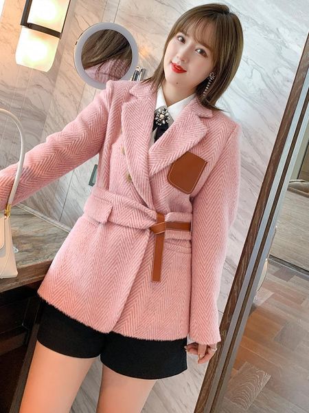 

wave texture suit collar beam line of the belt cloth coat dress new winter plus sizes large size1, Gray
