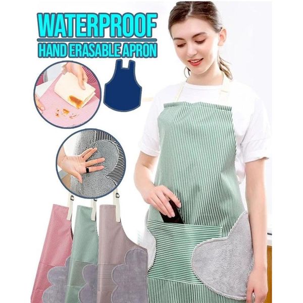 

cooking kitchen apron waterproof strip apron kitchen cooking adjustable wipe hands pocket bibs hairdresser accessory #3