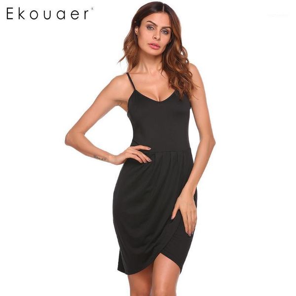 

ekouaer dress women casual strappy sleeveless floral print v neck pencil dress ladies summer gown1, Black;gray