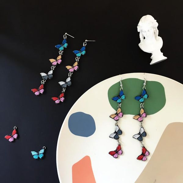 

creative diy fashion long tassel colorful butterfly drop earrings for girls women lovely animal butterflies dangle earrings 2021, Silver