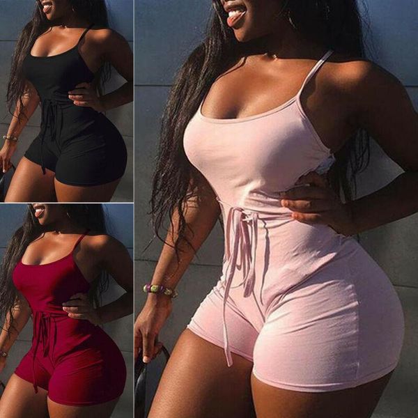 

women's casual belt siamese leggings sleeveless bodycon romper jumpsuit club tights bodysuit short pants, Black;white