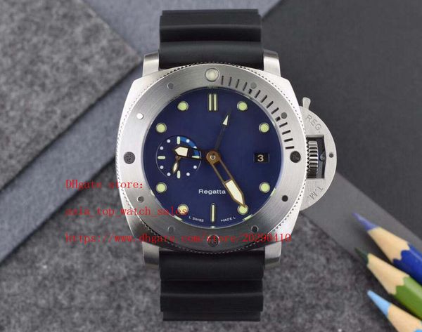 

elling super luxury pam00371 automatic movement 47mm blue dial gmt auto date behind transparent men watch black rubber strap, Slivery;brown