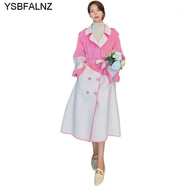 

femmes manteaux pink hit color woolen coats womens slim lapel long sleeve cute high street long 2021 autumn fashion casual belt1, Black