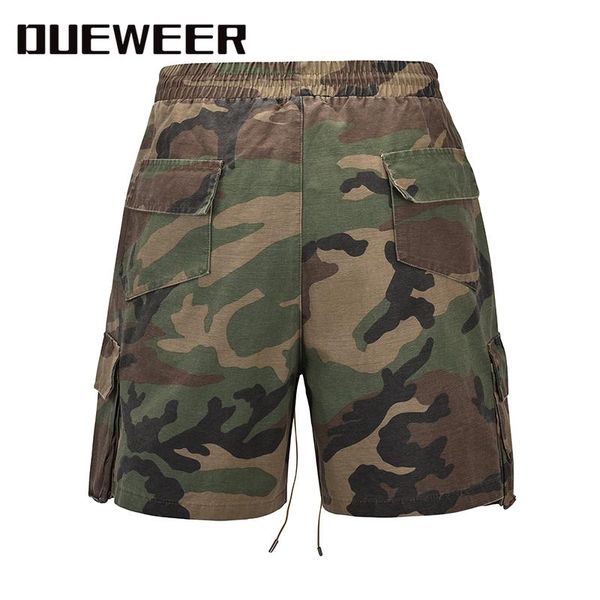 

dueweer casual shorts mens vintage camouflage cargo three-dimensional tailoring pocket army hip hop streetwear all-match pants, White;black