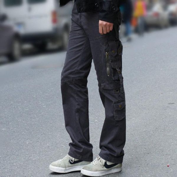 

men's pants cofekate men clothing streetwear fashion plus size male solid color vintage loose cargo, Black