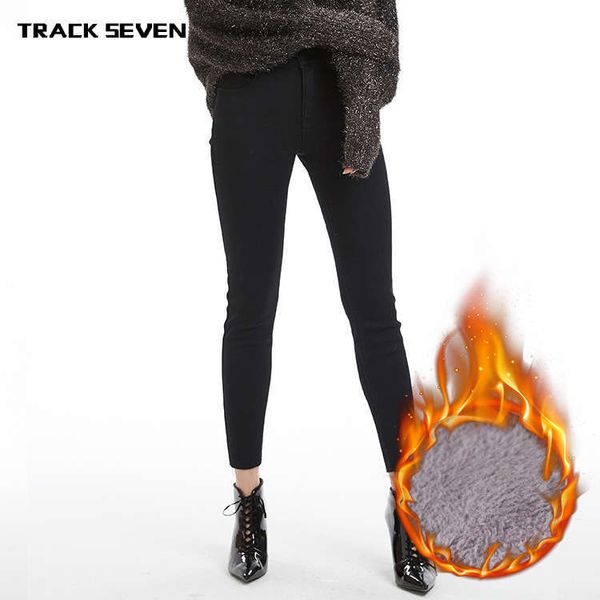 

trackseven winter new black plush elastic casual jeans women's versatile leggings, Blue