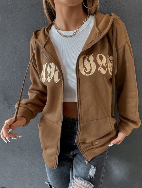 

letter graphic zip up drawstring hoodie h8t1#, White;black