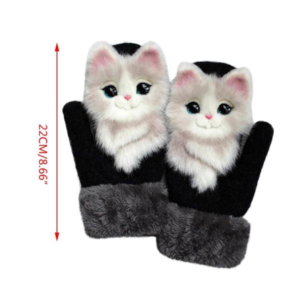 

five fingers gloves women men winter knitted cute 3d fluffy cartoon animal thermal mittens 270d, Blue;gray