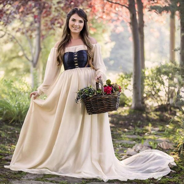 

off shoulder maxi dress medieval renaissance vintage slash neck high waist cosplay long princess dress gown party, Black;gray