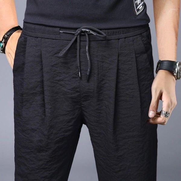 

new ultra-thin ice silk long pants summer men's trend korean straight breathable casual pants youth sports trend1, Black