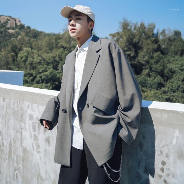 

2019 men's leisure wash suit jackets blazers male single western clothes loose cotton outerwear 3 color coats m-xl1, White;black