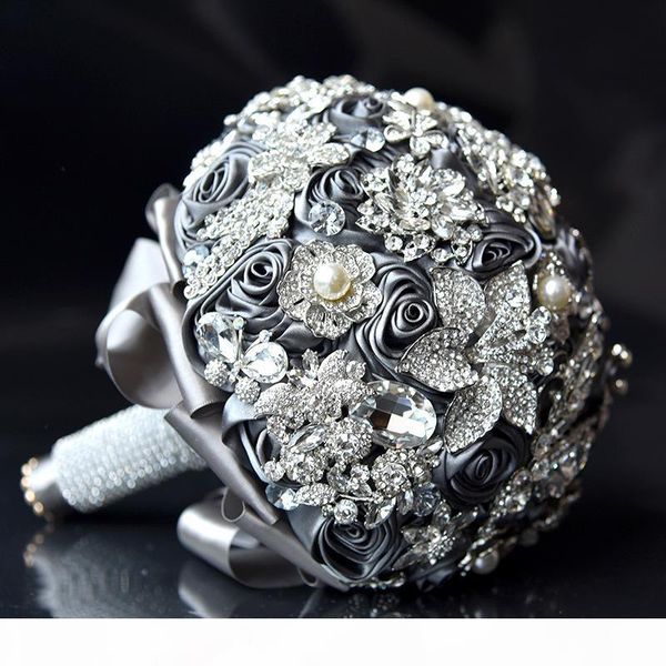 

роскошные невесты букет ручной тесемки роза и кристалл rhinestone брошь ювелирные изделия свадебные букеты домашнее украшение свадьба цветок