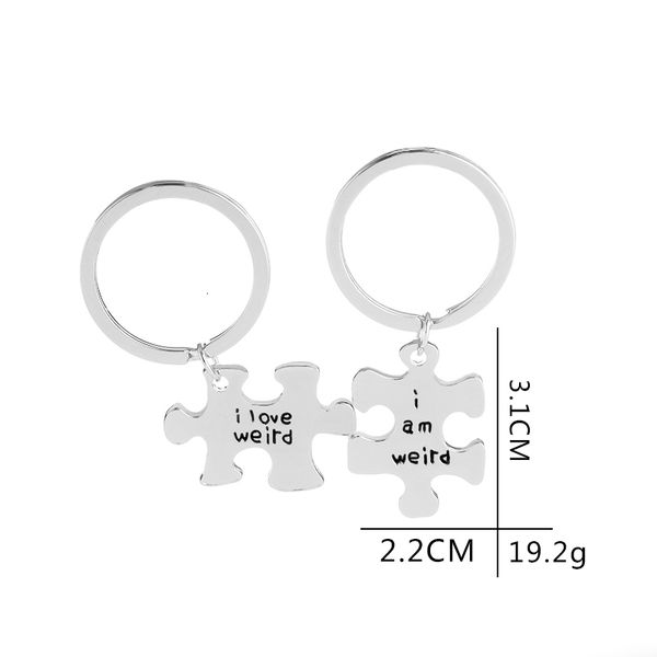 

love 2 pcs couples weird gift alloy i i am weird letter puzzle dogtag keychain keyring christmas gift, Slivery;golden