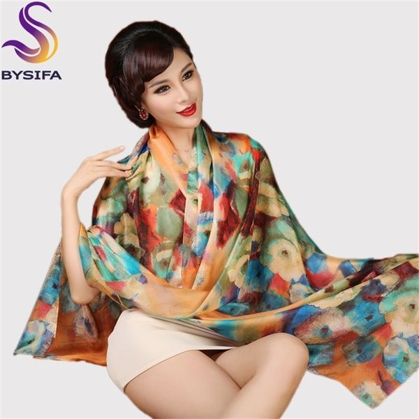 

bysifa] plus size broadened women's silk shawl female scarf new winter orange coffee women long scarves y201007, Blue;gray