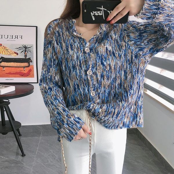 

knit sweater women loose wear early autumn rainbow cardigan jacket woman sweaters knitted kg-442, White
