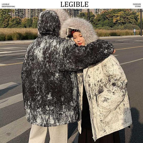 

legible 2020 winter jacket men korean loose parka men fashion thick warm printing mens jackets and coats1, Black