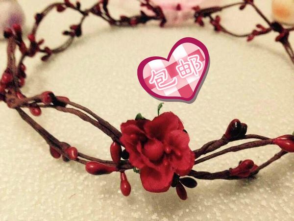 

4pcs/lot floral head wreath flower crown with red berry and cherry blossoms for bridesmaid bride headband hair band