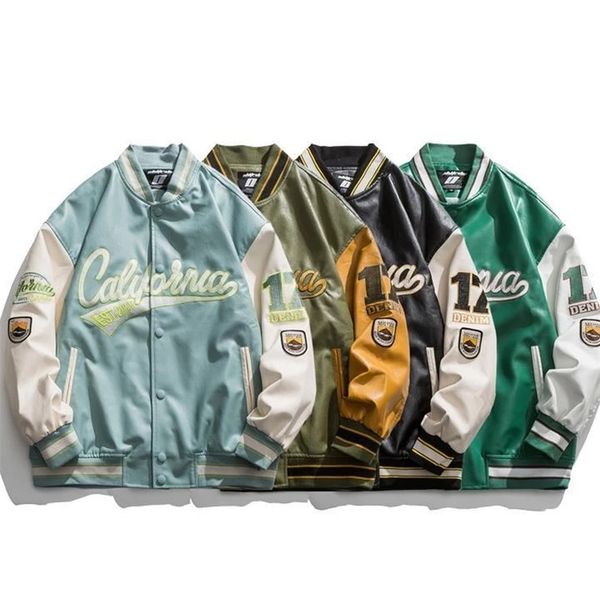 

american stitching letter printing leather baseball uniform men's jacket for fall/winter couple loose bomber jacket men 220124, Black;brown