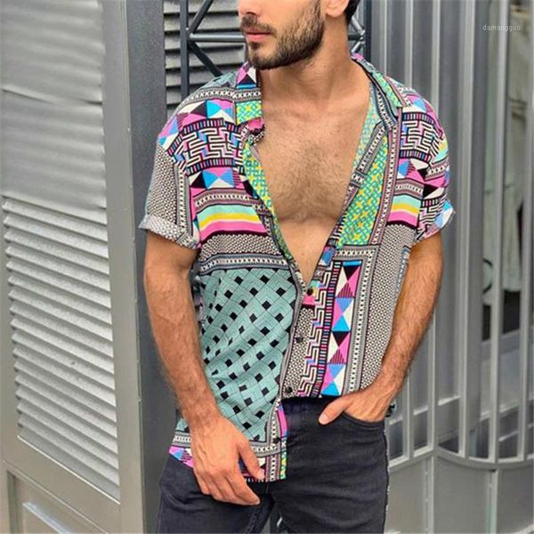 

men's shirts with short sleeves hawaiian shirt bohemian loose print shirt men's beach men shirts1, White;black