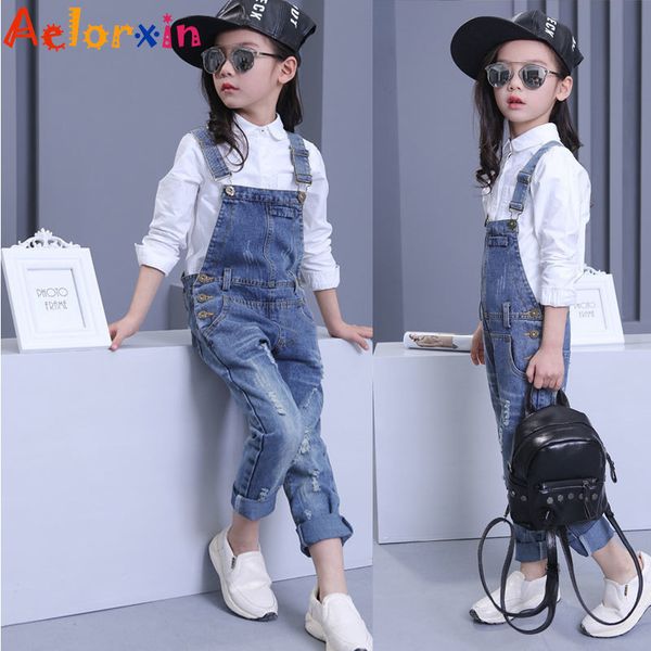

denim overalls for girls jeans pants children clothes 2019 spring autumn girls jumpsuit kids trousers for girls 8 9 10 12 years y200704, Blue