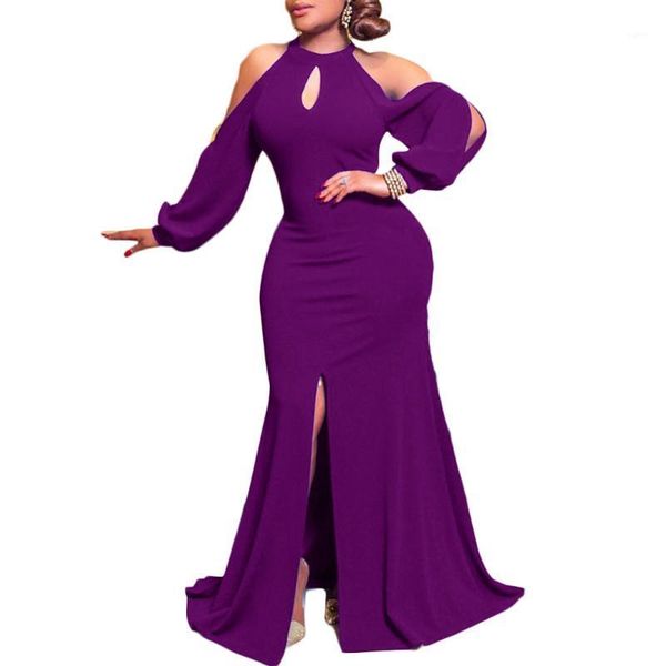 

fanco women's high waist o-neck african dress plus size long sleeve solid color floor-length female party vestidos 3xl1, Black;gray
